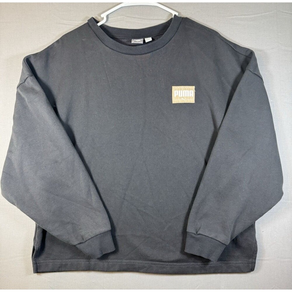 PUMA Men’s Crewneck Fleece Logo Pullover Sweatshirt Black Long Sleeve XL